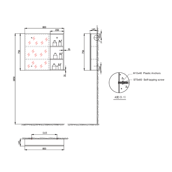 方型單開門鏡櫃 